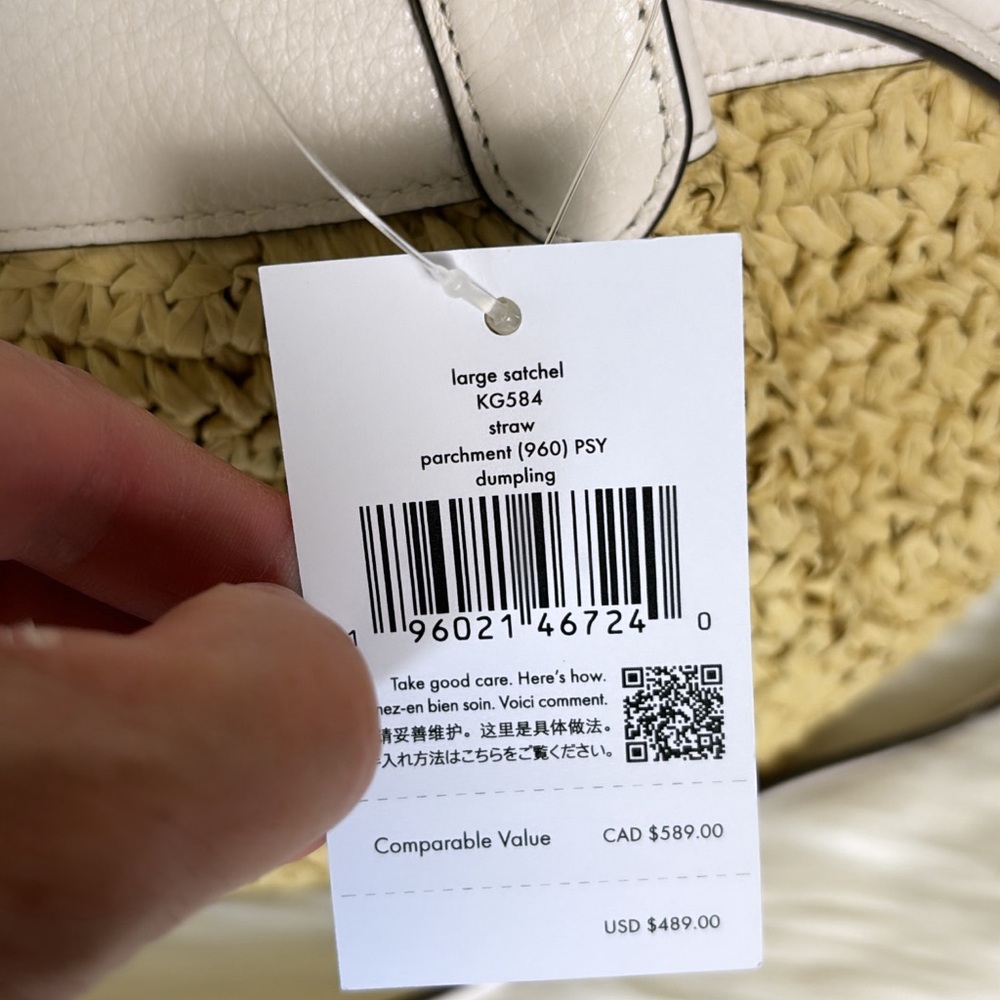 NWT💃Kate Spade Dumpling Straw Large Satchel Bag, Parchment - Picture 12 of 12